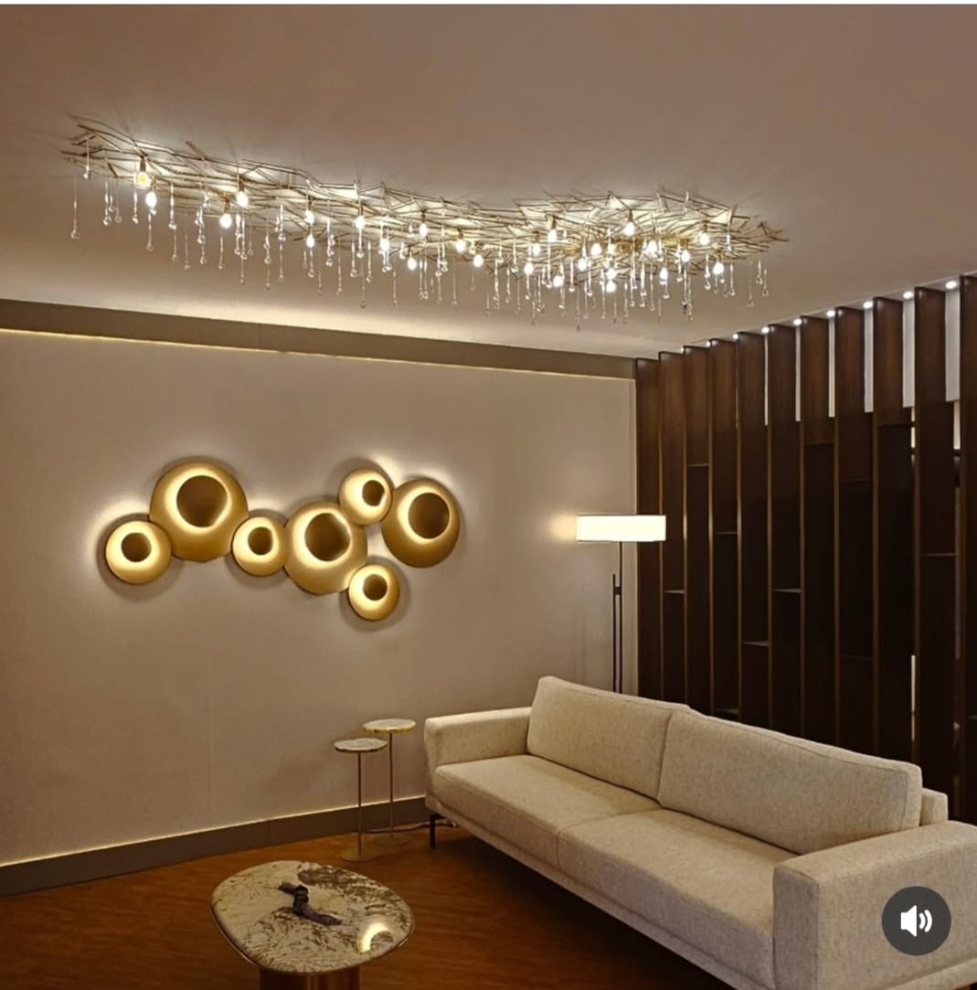 Plafon Alez de Cristal Moderno Dourado 260x130cm 28 Soquetes G9